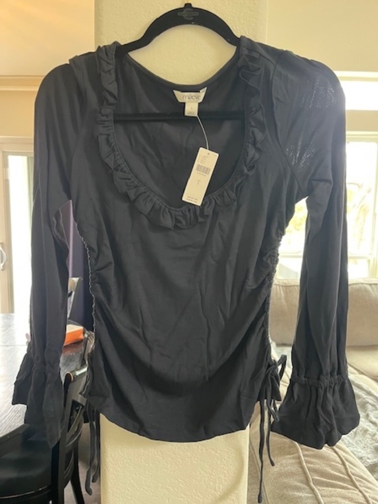 ANTHROPOLOGIE MAEVE Tops - Anthropologie Maeve Long-Sleeve Scoop-Neck Ruched Top Black Size Small NWT $68